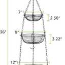 HULISEN 3 Tier Hanging Fruit Basket with Banana Hook, 36-Inch Heavy-Duty Wire Hanging Baskets for Kitchen Storage, Vegetable Produce Organizer (Including Installation Bracket)