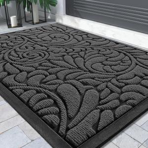 Yimobra Sturdy Door Mat, Heavy Duty Front Welcome Mats for Home Entrance Outdoor Indoor, Doormat for Outside Back Patio Floor Entry Porch Garage Office, Weather Resistant Easy Clean, 29.5 x 17, Grey (Black Gray)