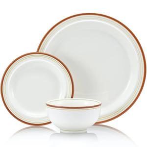 PorGlaze 12-Piece Porcelain Chip and Scratch Resistant Round Dinnerware Set, Plates, Dishes, Bowls, Service for 4 (Cozy Orange)