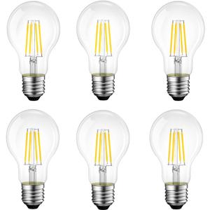 E26 LED Light Bulbs,40 Watt Equivalent,4000K Daylight Classic Clear Glass A19 LED Filament Bulb Non-Dimmable,Pack of 6