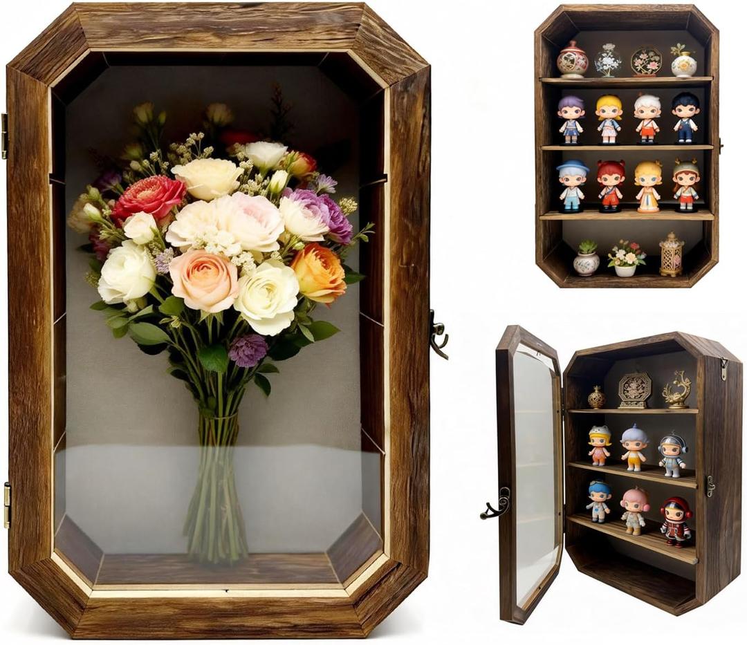 AMZWKT 10x16 Large Shadow Box Frame with Linen Back & Detachable Shelves - Carbonized Brown Shadow Box Display Case for Wedding Bouquet, Photos, Medals, Collectibles, Souvenirs & Home Decor