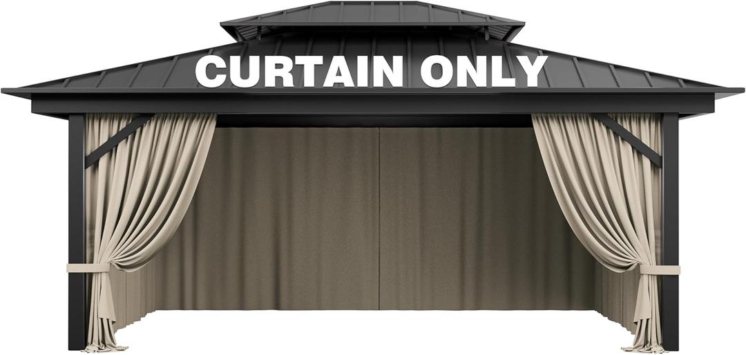 Outdoor Gazebo Curtain Replacement Universal 4-Panel Sidewalls 12' X 16',Outdoor Patio Waterproof Privacy Curtain with Double Zipper for Patio,Garden, and Backyard (Curtain Only), 192"W x 144"L