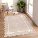 GarveeHome Scalloped Bow Rug for Living Room, Solid Camel Rug for Dorm, Washable Rugs 4x6 Soft Low Pile Non Slip Scalloped Rugs for Nursery Bedroom Decor Hallway Kids Room Playroom