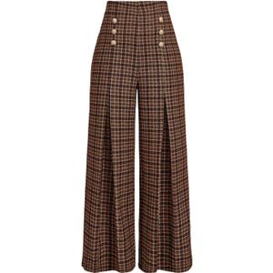 SOLY HUX Women's Plus Size Plaid Pants High Waisted Wide Leg Pants Work Office Trousers (XX-Large Plus)