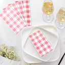 Pink Gingham Napkins Disposable Rectangle: 100PCS Checkered Paper 15.7x11.8 Inch for Dinner Party
