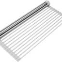 Surpahs Over Sink Foldable Multipurpose Roll-Up Dish Drying Rack, Silicone Wrapped Stainless Steel, Warm Gray, 20.5" x 15.5"