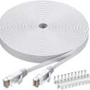 BUSOHE Cat6 Ethernet Cable 40 FT White, Cat-6 Flat RJ45 Computer Internet LAN Network Ethernet Patch Cable Cord - 40 Feet