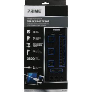 Prime Wire & Cable Prime Wire PB523118 8-Outlet Premium Electronics Surge Protector with 14/3 SJT 6 Foot Cord, Black