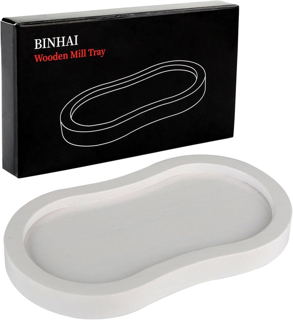 Salt and Pepper Wood Mill Tray, White colour Pepper Grinder Rest, Work Surface and Dining Table Protector (Pepper mill not included)