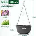 T4U 10 Inch Hanging Planters for Indoor Outdoor Plants, Hanging Plant Pot Pack of 2, Self Watering Hanging Pots with Drainage Hole & Plug & Chain with 3 Hooks for Garden Home Decor, Grey