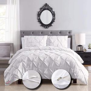 eBeddy Linens Ultra Silky Soft Pinch Pleated Egyptian Cotton Oversized King 120x98 Size 3-Pieces Duvet Cover Hidden Zipper Closer & Corner Ties Durable and Fade Resistant, Pintuck White