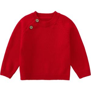 pureborn Baby Toddler Boys Girls Pullover Sweater Cotton Knit Button Closure Sweaters (18-24 Months, Solid Red #2)