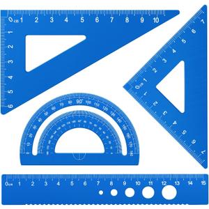 Honagu Triangular Ruler Set, 4 Pieces Aluminum Alloy Ruler, Metal Drafting Ruler, Geometric Protractor for Students, Draftsmen, Engineers, School Office Supplies (Sky Blue)