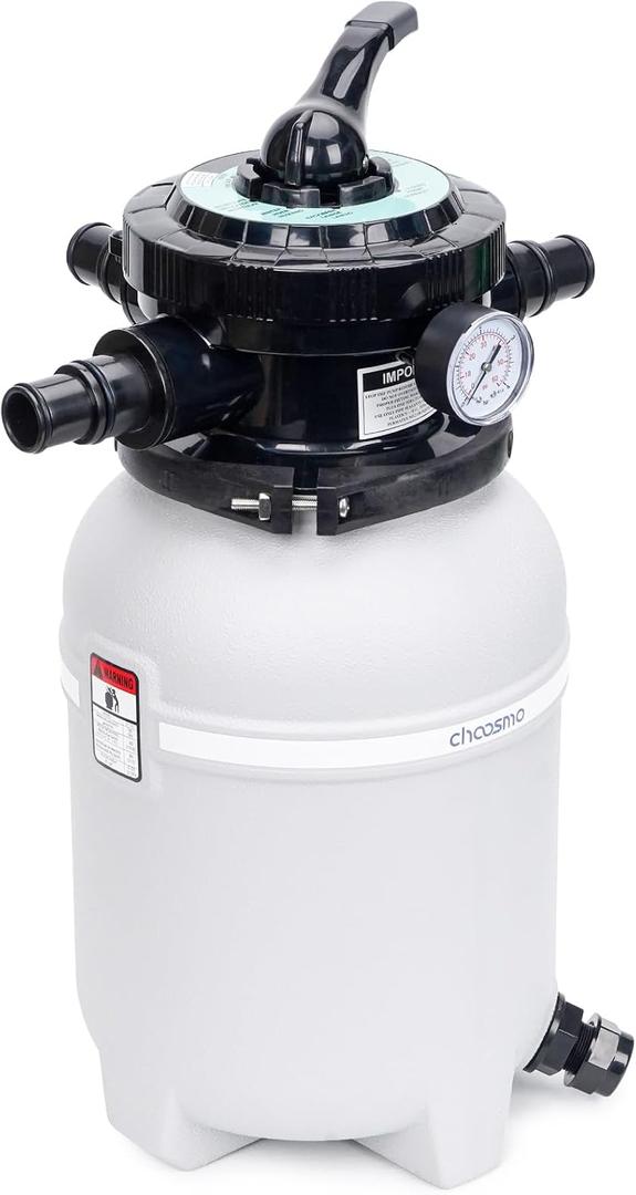 10 Sand Filter Tank Replacement Kit, Pool Sand Filter Tank with 6-Way Multi-Port Valve and 1.25/1.5 in Hose Adapters for Compatible Above Ground Pool Sand Filter Systems, Pump Not Included