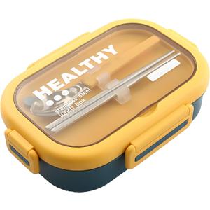 Stainless Steel Lunch Box, 2 Compartment Bento Box for Adults, Easy to Clean, Leak-Proof Design, Food Storage Container with Tableware for Family, Work, Picnics and Travel(800ml, Blue)