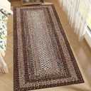 RUGSREAL 2x6 Boho Runner Rug Braided Print Hallway Area Rug Machine Washable Throw Floor Cover Non Slip Moroccan Runner Carpet for Kitchen Farmhouse Rustic Carpet for Living Room Bedroom, Brown