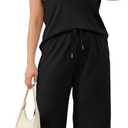 WIHOLL Two Piece Sets for Women Summer Spring Lounge Sets Travel Vacation Outfits Cap Sleeve Side Slit Wide Leg Pants , Large