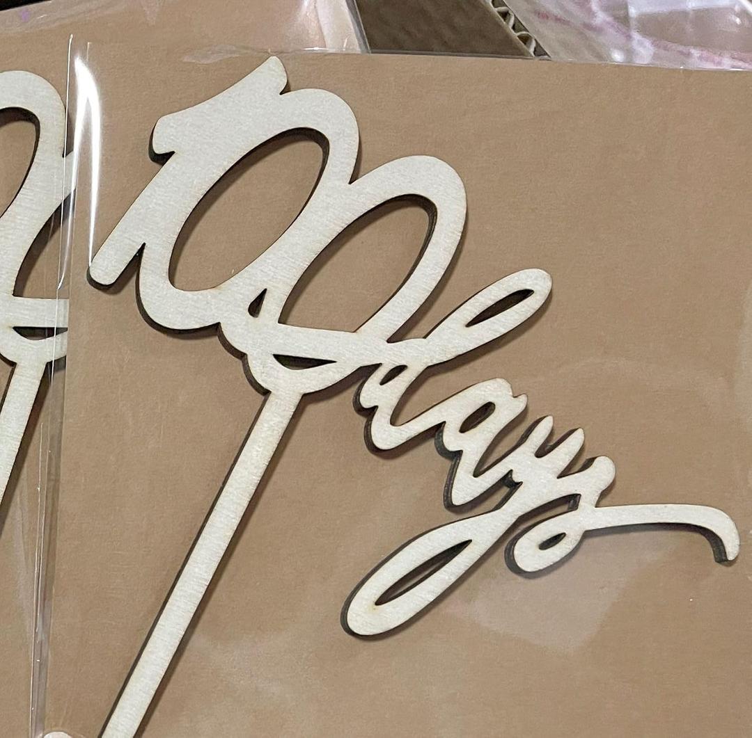 100 Days Wooden Cake Topper, Baby's Happy 100 Days Cake Toppers, Celebration Party Decorations Baby Baptism, Welcome Newborn, Birthday Anniversary, New Baby Gender Reveal, Shower