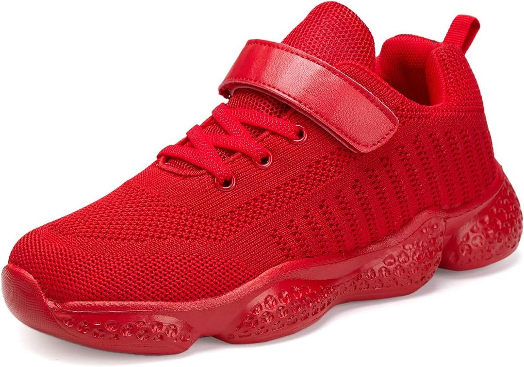 Casbeam Kids Breathable Sneakers Mesh Lightweight Easy Walk Casual Sport Strap Athletic Running Shoes for Boys Girls 050 All Red 28