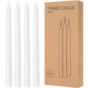 12 Pack White Taper Candles 10 inch - Taper Candles Dripless, Smokeless, Unscented - 8 Hours Long Burning - Hand Poured Tall Candlesticks - Perfect for Home Decor, Weddings, and Special Occasions