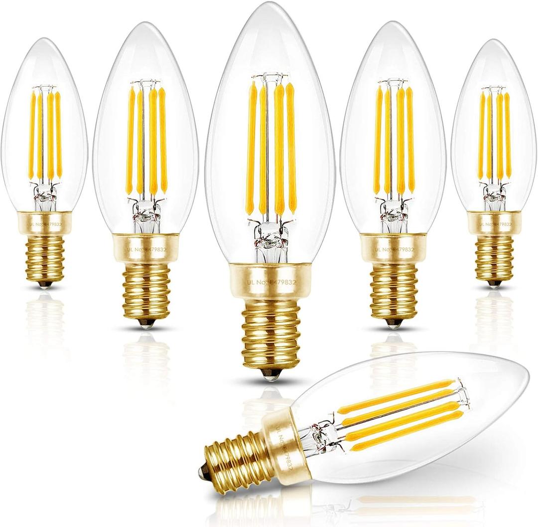 Hizashi E12 LED Bulb Dimmable 40W Equivalent, Candelabra Light Bulbs 90+CRI 4W Daylight 5000K 450LM B10 LED Candle Bulb with Candelabra Base, UL Listed, 6 Pack