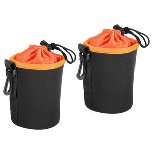 PATIKIL Camera Lens Bag, 2 Pcs 3.3" ID x 5.5" H Cylindrical Drawstring Lens Pouch with Thick Protective Neoprene, Lens Case for DSLR Camera Lens, Water Coffee Cups Black, Orange Size M
