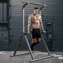 YYJO Foldable Pull Up Bar Free Standing Multi-function Power Tower Dip Bar with Assistance Bands Home Gym Strength Training Equipment