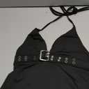 Verdusa Women's Punk Y2k Halter Top Grommet Eyelet Belted Rave Club Tie Backless Going Out Tops (Black)