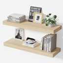 Floating Shelves for Wall, 24" Wall Mounted Shelves, Rustic Farmhouse Decor & Storage for Bathroom, Kitchen, Living Room, Dining Room, with Invisible Brackets, Set of 2, Oak, 23.6"