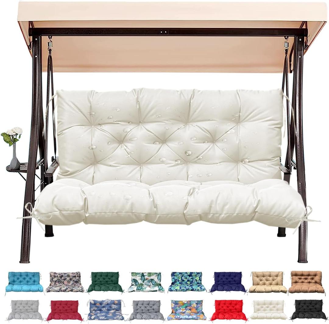 Outdoor/Indoor Swing Replacement Cushion, 2 or 3 Seats Bench Cushions with Backrest, Thicken 4" Recliner Seat Pad for Garden/Patio, Waterproof Premium Tufted Cushion with Ties(Off-White-40x40x4in)