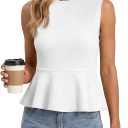 Tankaneo Womens Summer Tank Tops Sleeveless Ribbed Knit Babydoll Peplum Tops Work Business Casual Shirts Blouses (White, S)