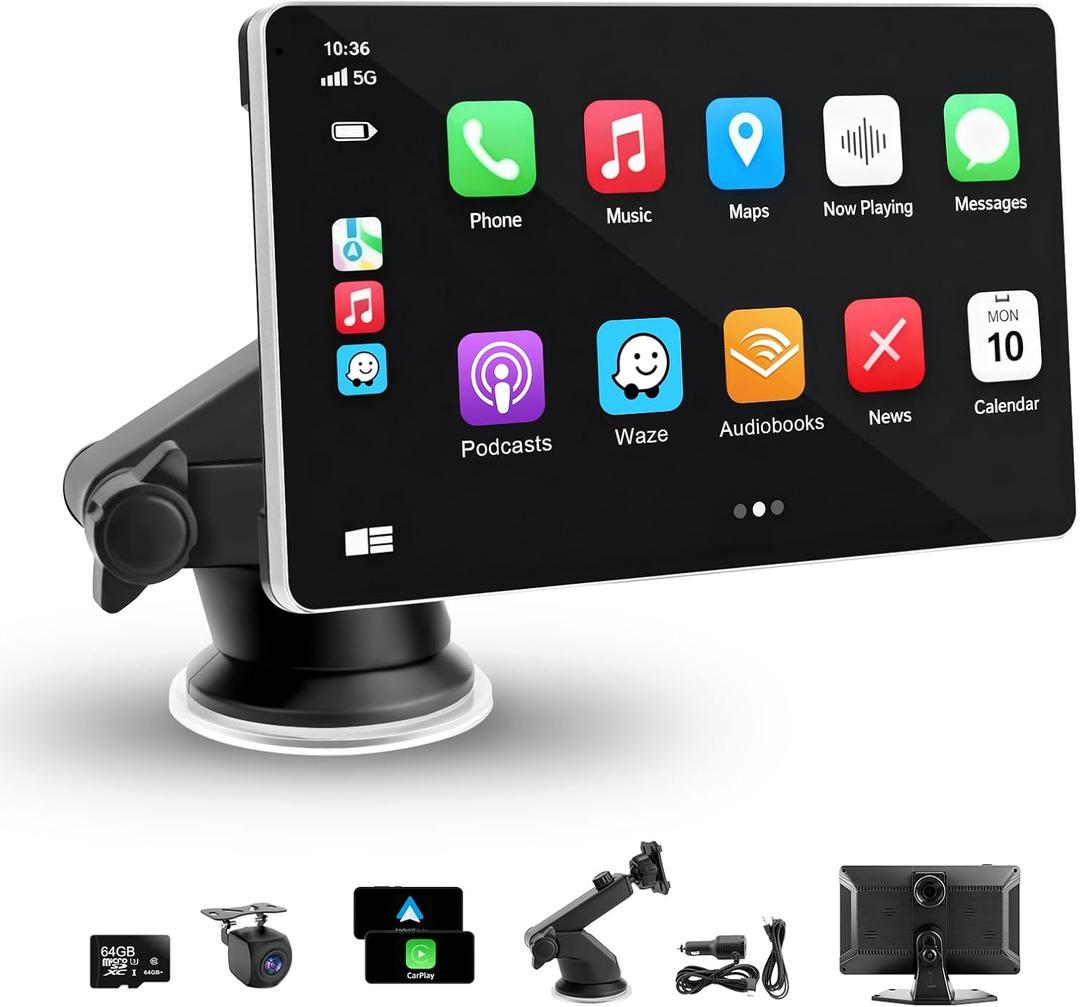 9" CarPlay Screen for Car, 4K Dash Cam Car Tablet for Apple Android Auto,1080P Rear Backup Camera, Wireless Portable Touch Voice Control Screen for GPS Navigation, Bluetooth, Mirror, Truck