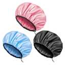 Auban Shower Cap for Women, Adjustable Reusable, Extra Large, Double-Layer Waterproof Bathing cap, Waterproof Exterior, EVA Lining, Hair Cap for All Hair lengths, 3 Colors (blue,pink,black)