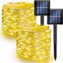 Dazzle Bright 2 Pack Solar String Lights Outdoor, Total 80FT 240LED Solar Powered Waterproof Fairy Lights 8 Modes, Silver Wire Lights (Warm White)