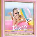 12x12 Velvet Picture Frame, Pink 12x12 Velvet Photo Frame with Vintage Gold Border, 12 by 12 Poster Frame with HD Real Glass Horizontal & Vertical Display for Tabletop and Wall Decor (1 Pack)