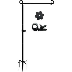 LCCBRO Garden Flag Stand Holder Pole with 5 Prong Base for Outside Double Flag, More Stable Yard Flag Stand Weather Proof, for Small Garden Flags 12 x 18, Holds Flags up to 13" Wide