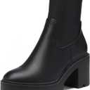 DREAM PAIRS Women's Chelsea Platform Boots Elastic Chunky Heel Lug Sole Ankle Booties Shoes (8.5, Black/Pu)