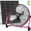 18 Solar Powered Floor Fan, 40W Cordless Fan Outdoor, Long Lasting Battery Operated and Strong Airflow, USB Output, 360 Tilt, Quiet, Wireless, For Camping Travel Home Garage RV Patio, Large Fan