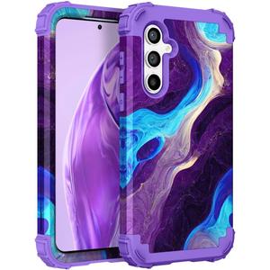 Hocase for Galaxy S25 Plus Case, Shockproof Heavy Duty Protection Soft Silicone Rubber Bumper+Hard Plastic Hybrid Protective Case for Samsung Galaxy S25 Plus (6.7"") 2025 - Blue Purple Marble