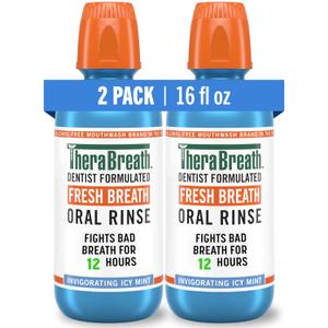 TheraBreath Fresh Breath Mouthwash, Icy Mint Flavor, Alcohol-Free, 16 Fl Oz (Pack of 2)