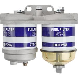 Double Fuel Filter Assembly Compatible With Ford Tractor Vehicle 2000 2600 2610 2910 3000 3600 3610 4600 4610 5000 7600 New Holland NH Universal With Glass Bowl, Replaces# 7111-296 EBPN9N166AA (Dual Double Style)