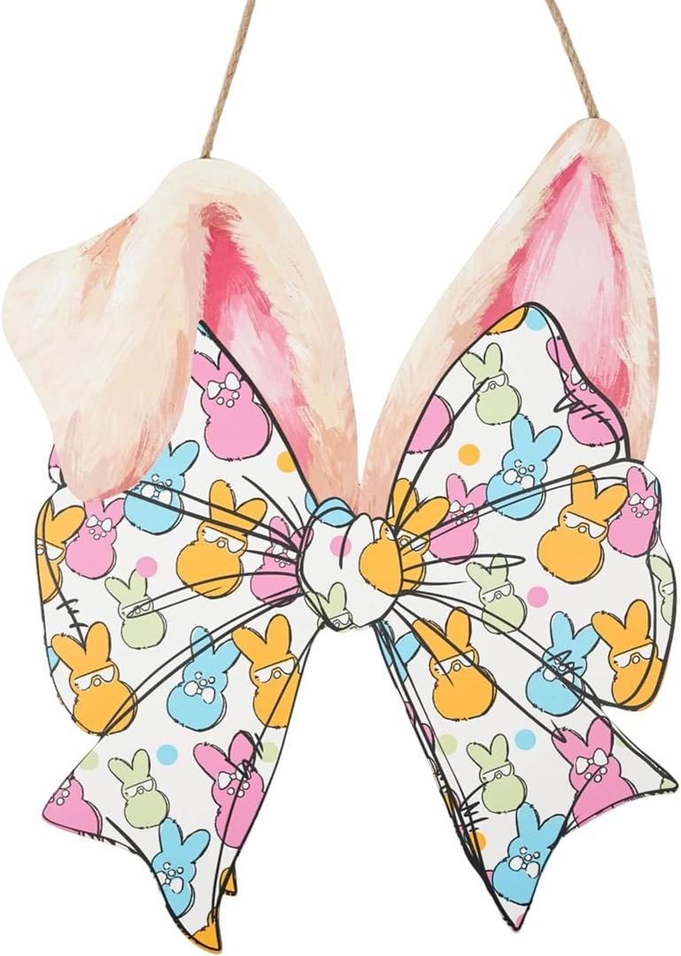 Easter Door Sign - Bunny Ears Bow Welcome Wall Signs Door Wreath Sign Hanging for Home Wall Party Outdoor Indoor Supply Decor Gifts 1511.8 Inch