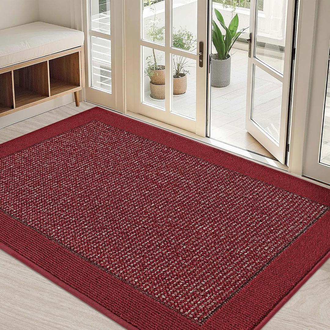 BEQHAUSE Indoor Door Mat 32" x 48", Dirt Trapper Door Mats Non-Slip Entryway Rugs Washable, Resist Dirt Absorbent Welcome Mat, Low Profile Floor Mats for Front Back Door and Entryway, Red