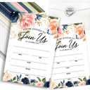 Watercolor Flower Wedding Shaped Fill-In Invitations card 15 Sheets with Envelopes, for Wedding Bridal Showers Engagement Birthday Party Dinner, Pink Watercolor Boho Flower Party Invites