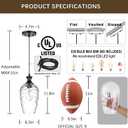 Glass Pendant Lights Kitchen Island, 1-Light Black Pendant Light Fixtures with Hand-Blown Clear Glass, Farmhouse Hanging Light for Kitchen Sink Dining Room Bedroom, E26