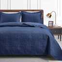 Love's cabin Quilts for Queen Bed Navy Blue Bedspreads - Soft Summer Lightweight Microfiber Bedspread- Modern Style Coin Pattern Coverlet for All Season - 3 Piece (1 Quilt, 2 Pillow Shams) (Full/Queen (90"x96"))