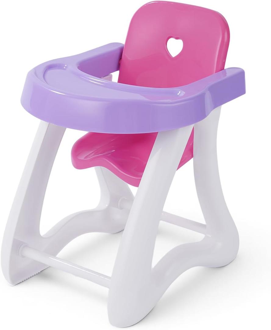 BABESIDE Baby Doll High Chair for Dolls up to 12 Inch, Pink & Purple Baby Dolls Accessories Furniture Doll High Chair, Fun Pretend Play Toys for Kids Gift