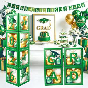 2026 Graduation Party Decorations - Black Balloon Boxes with Letters, "GRAD" & "So Proud of You" & "2026", 20pcs Balloons, Graduation Photo Props for High School College Class of 2026 Celebration