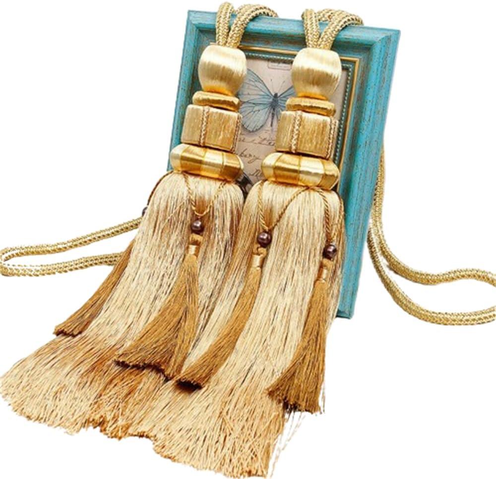 Curtain Tiebacks Holdbacks Sling Binding Rope Handcrafted Tassels Lantern Single Hanging Ball Tie Backs Home Office Window Decorative Drapery Fasteners Fringe Ropes 2 Pack (Gold1)