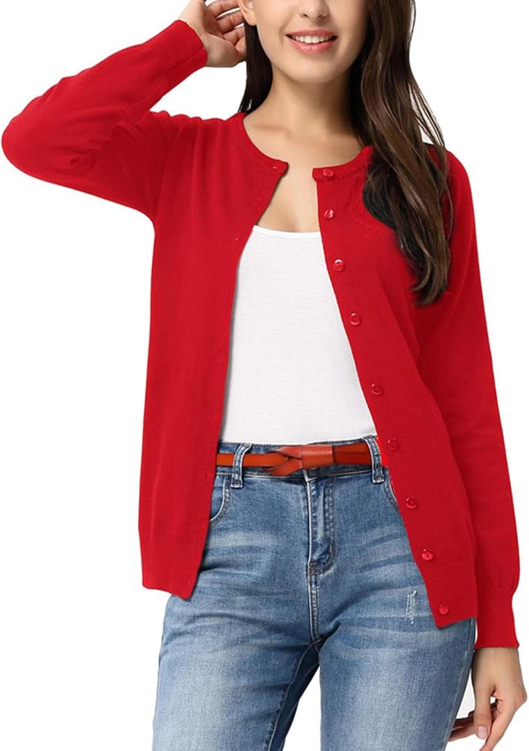 GRACE KARIN Womens Long Sleeve Knit Cardigan Sweaters Casual Dressy Open Front Button Down Cardigans Spring Outfits, Small, Red